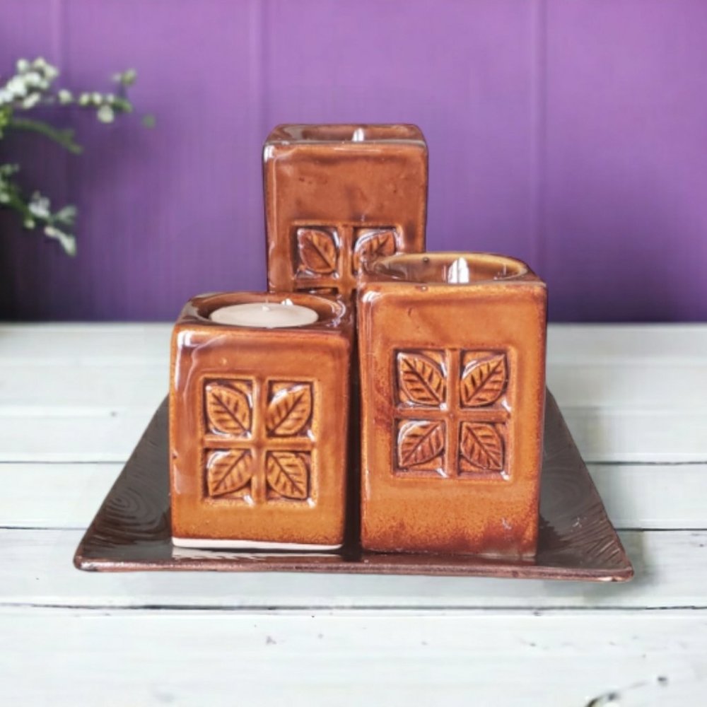 3 set ceramic candle holders, Ceramic tray, Home decor and accents